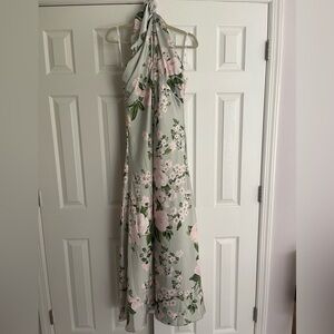 Floor length floral satin halter dress from eShakti